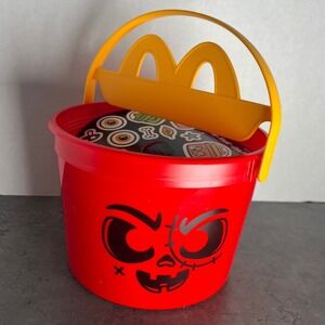 2025 McDonald's Halloween Happy Meal Bucket Red Zombie Glow Stickers Treat Pail